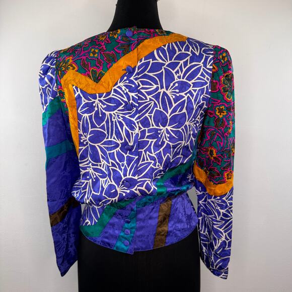 Vintage Anne Crimmins For Umi Collections Multi Blouse Silk Back Button Size 4 - Picture 3 of 6